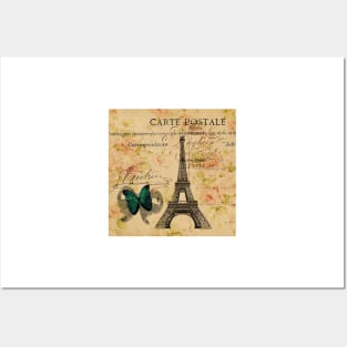 vintage butterfly paris eiffel tower fashion Posters and Art